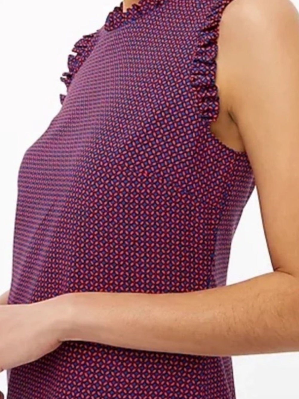 NWT J.Crew Printed Ruffle Neck Suit Dress Size 8  Ruffle Trim Preppy Chic $118 - Picture 2 of 7
